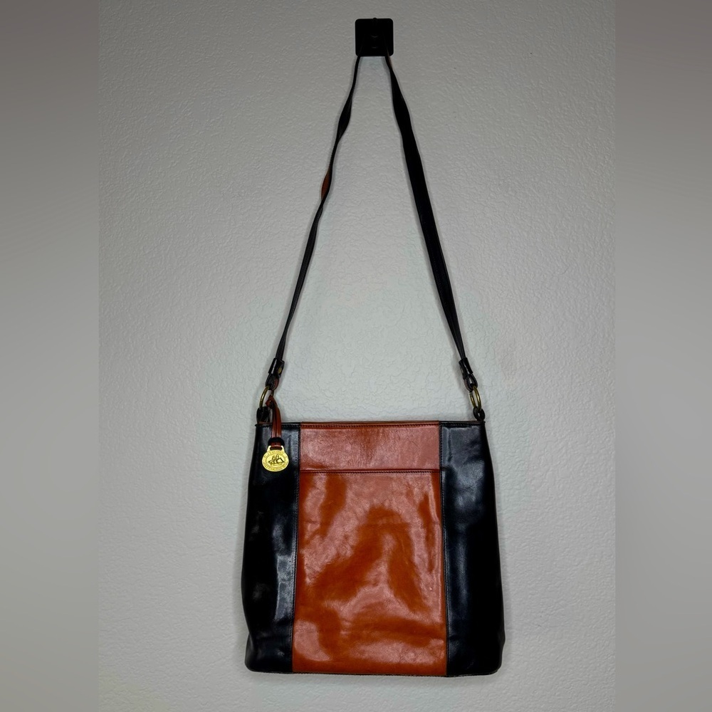 Vintage Brahmin Fairhaven USA‎ Black Brown Leather Crossbody Shoulder Bag